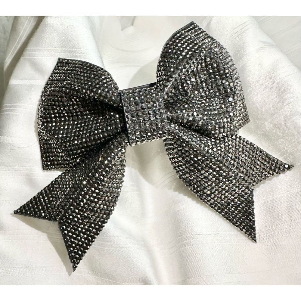Super sparkly black rhinestone barrette hair bow